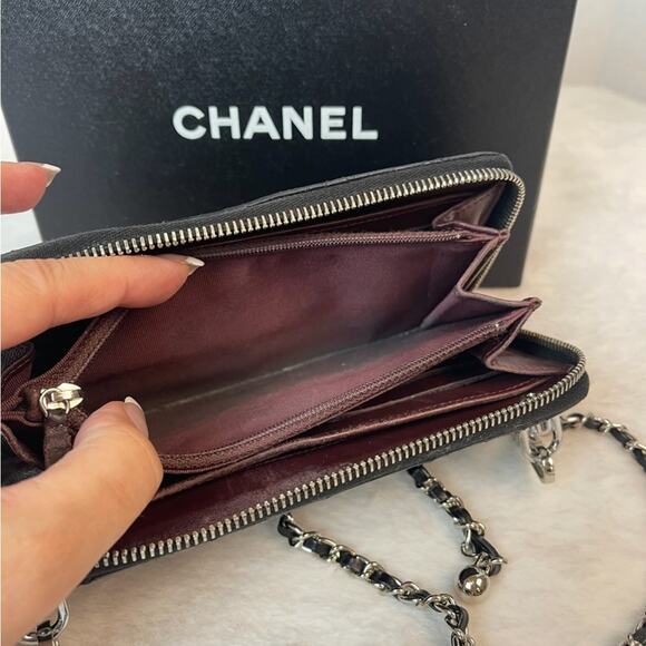 CHANEL CC QUILTED LAMBSKIN ZIP AROUND WALLET ON A CHAIN. Box & COA Included - Picture 13 of 16